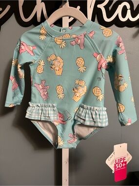 Care Bear Baby Pastel Pineapple & Bear Ruffle UPF 50+ Swimsuit NWT 6-9 months